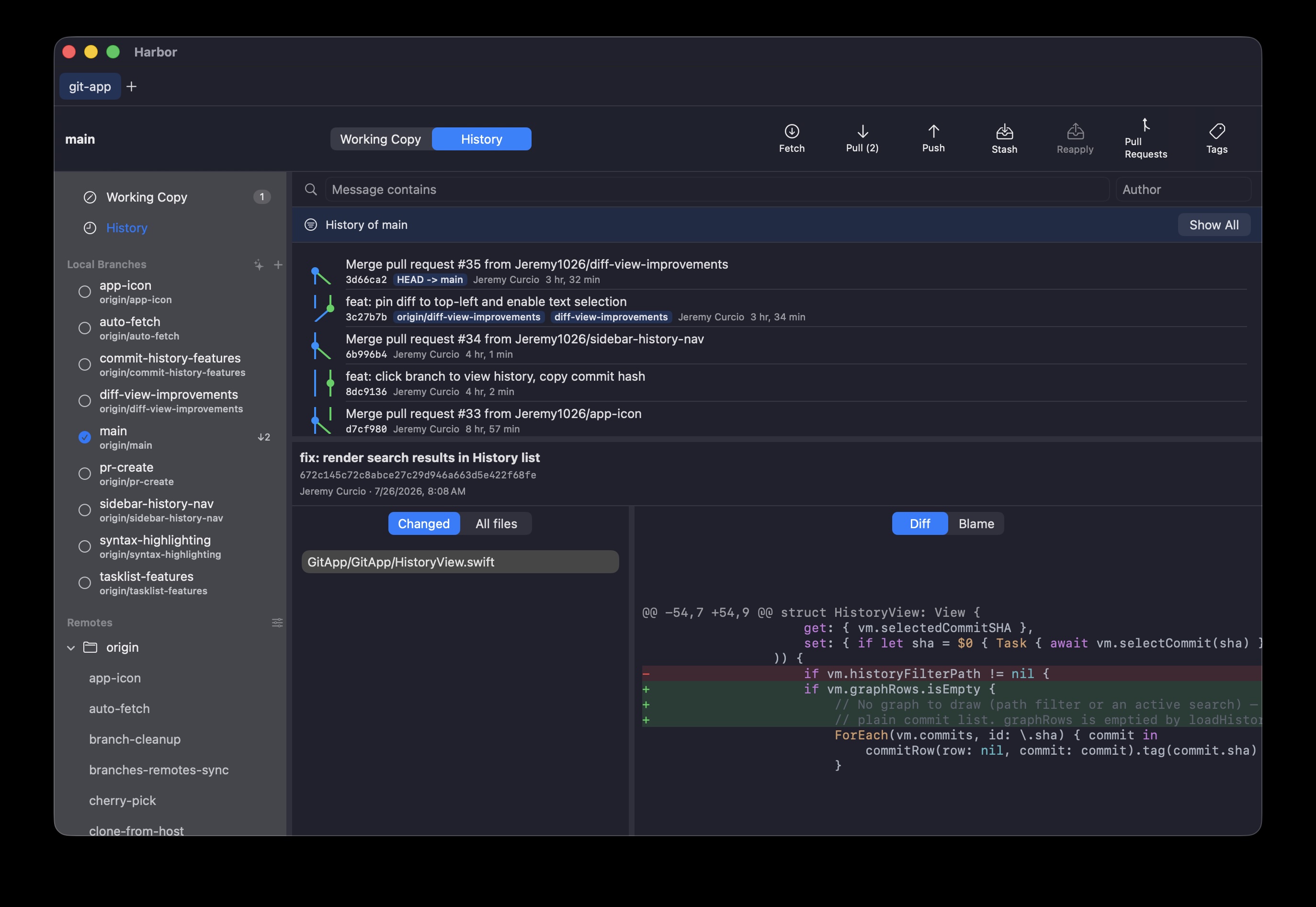 A screenshot of a Git GUI application 